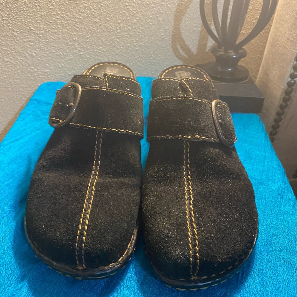 Born Black Suede Mules with Buckle
